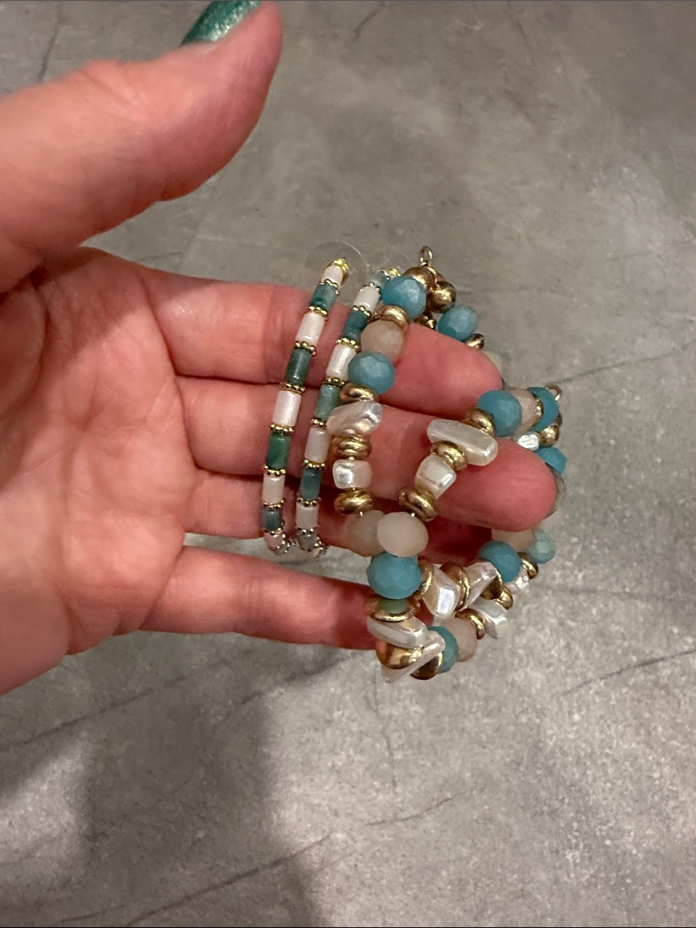 Park Lane Turquoise, White and Gold Beaded Coil Earrings